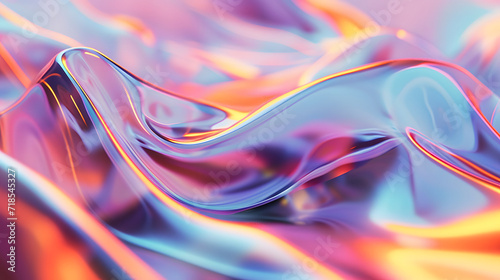 3D fluid holographic wave illustration, featuring stunning and dynamic fluid waveforms in a holographic color palette, creating a futuristic work of art with waves and movement.
