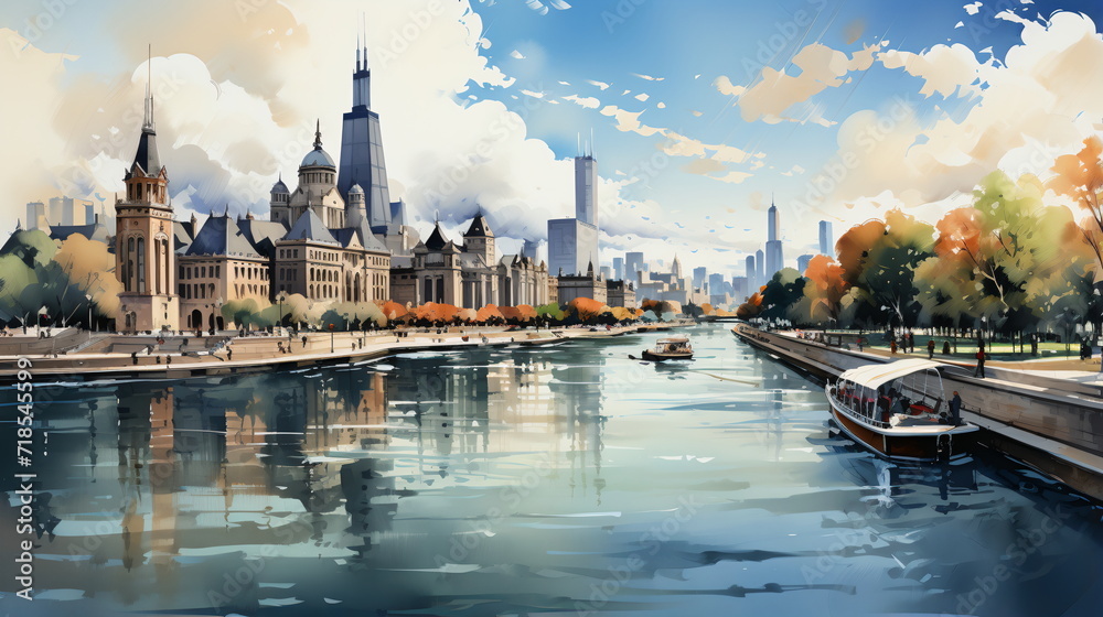 Fototapeta premium a watercolor big city skyline