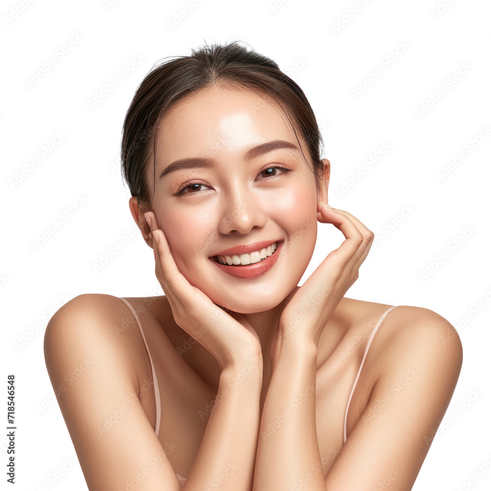 Beautiful beauty asian young woman posing with makeup style with touch her face and perfect skin, Facial treatment, Cosmetology, plastic surgery, isolated on white background, png Beautiful beauty asian young woman posing with makeup style with touch her face and perfect skin, Facial treatment, Cosmetology, plastic surgery, isolated on white background, png