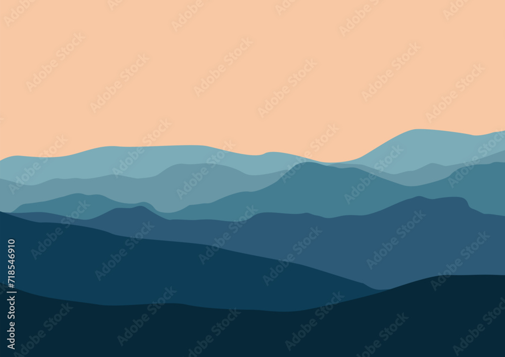Obraz premium Beautiful landscape with mountains. Vector illustration in flat style.