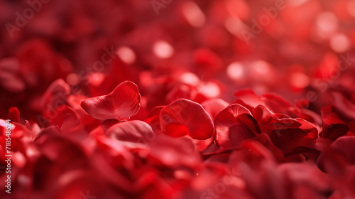 Red rose petals will fall on abstract floral background. 