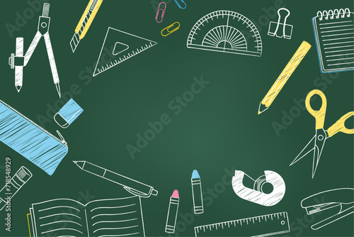 手描き文房具のフレーム黒板風_ベクターイラスト
