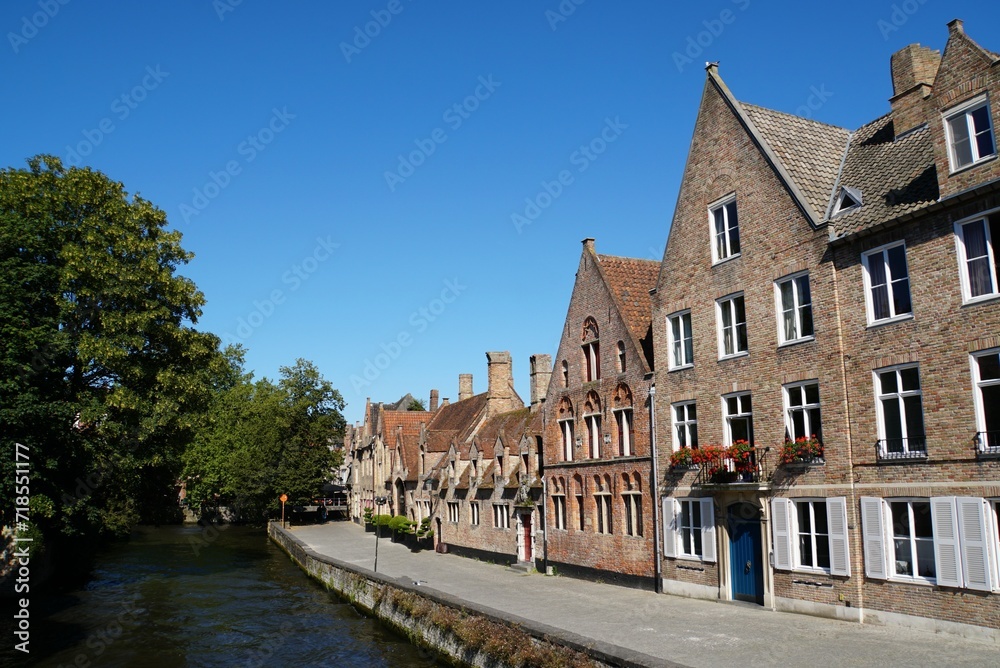 Landscape of Bruges town and canal - Belgium Landscape of Bruges town and canal - Belgium
