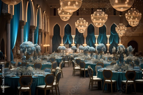An event planner organizing details for a grand celebration in a banquet hall.