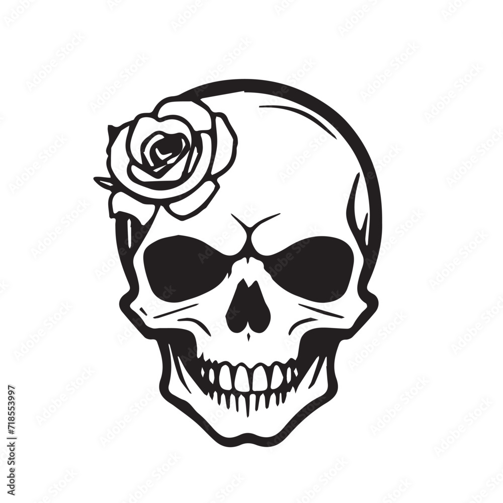 Monochrome logo skull with rose