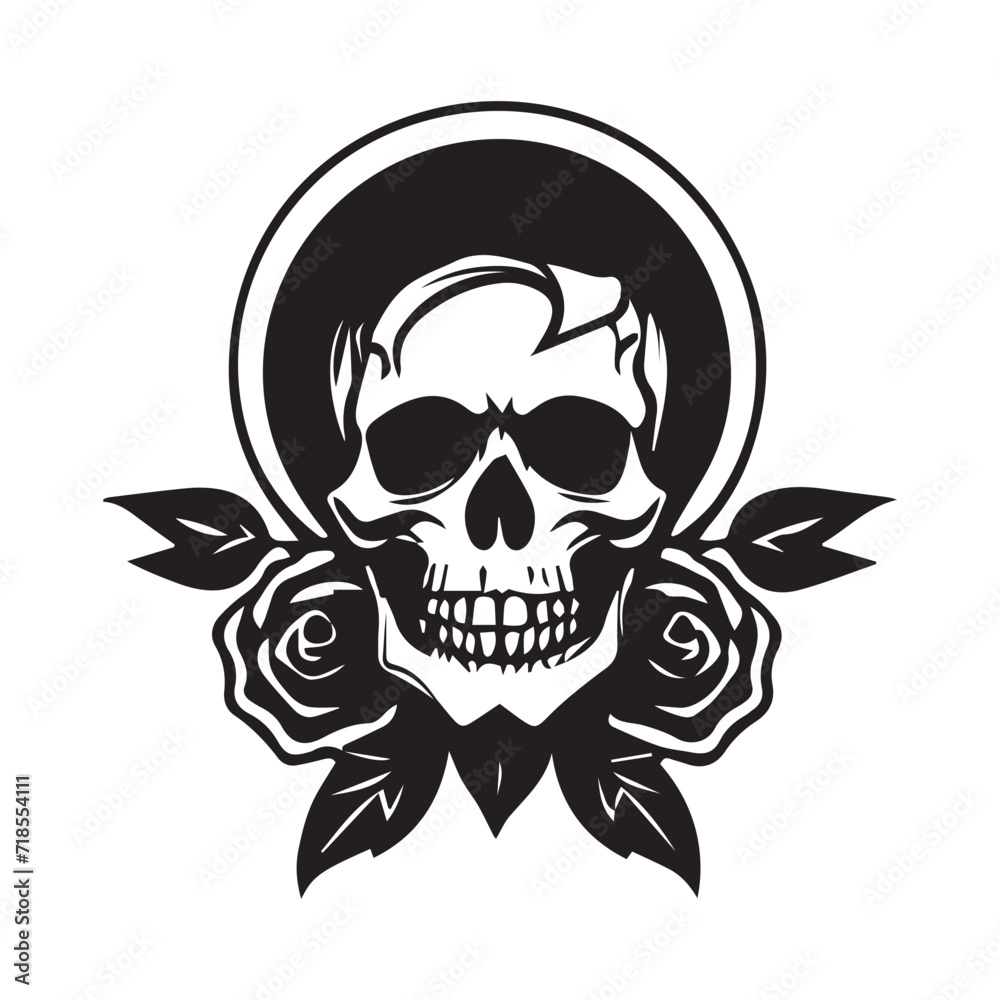 Obraz premium Monochrome logo skull with rose