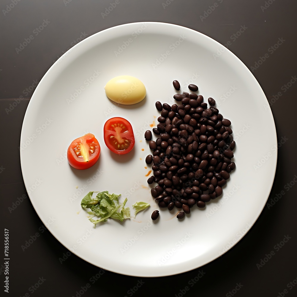 Black beans on a plate isolated on background. Top view. Black beans on a plate isolated on background. Top view.