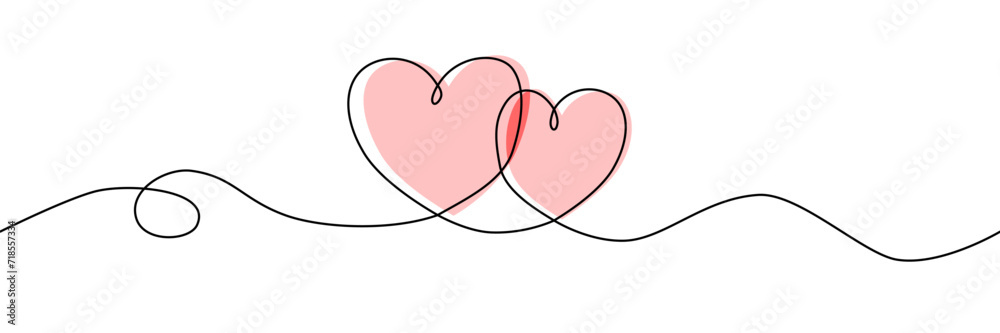 Two hearts with continuous one line of love sign. Minimal vector design.