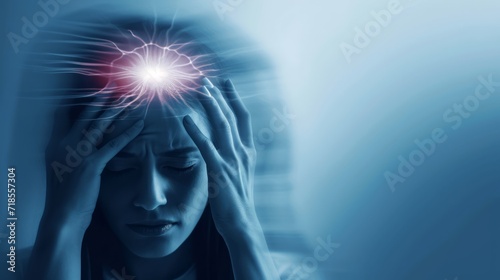 Woman with a headache. expressing pain, migraine