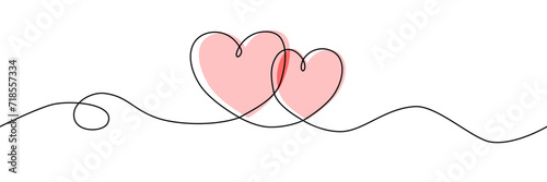 Two hearts with continuous one line of love sign. Minimal vector design.