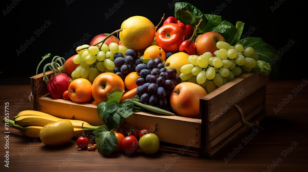 a box of fruit with many different fruits inside. Generative Ai a box of fruit with many different fruits inside. Generative Ai
