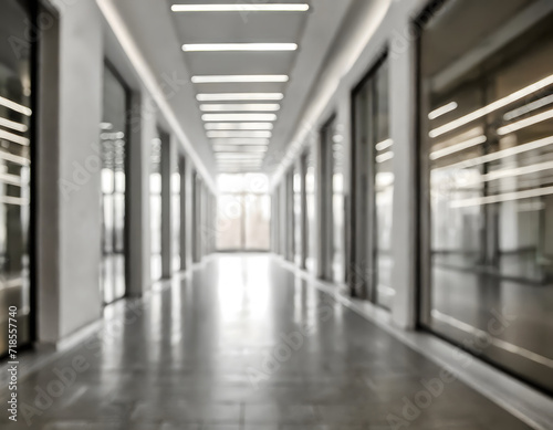 Blurred view of empty corridor in company. Generative AI.