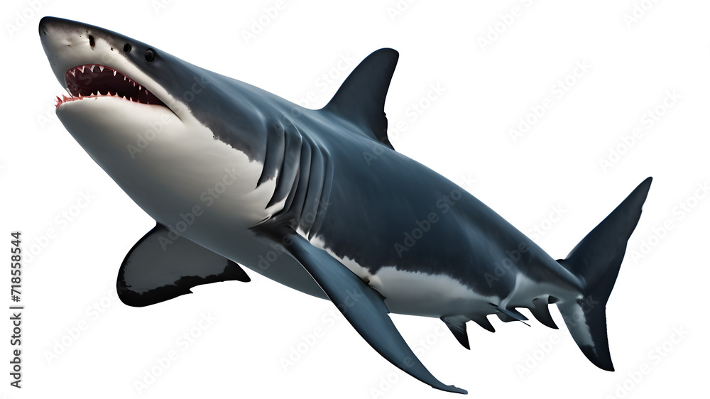 Fototapeta premium Shark isolated on white, shark PNG, shark PNG transparent images, shark wallpaper, blue color, and sea shark animal, Dangerous sea animals