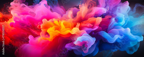 Cosmic Eruption: Multicolored Neon Ink and Smoke in 3D Space