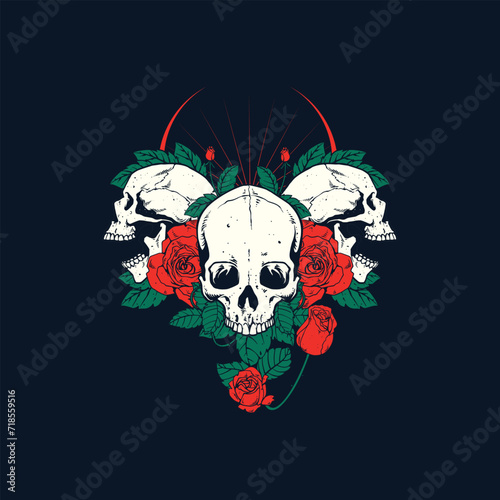 skull and rose flower artwork