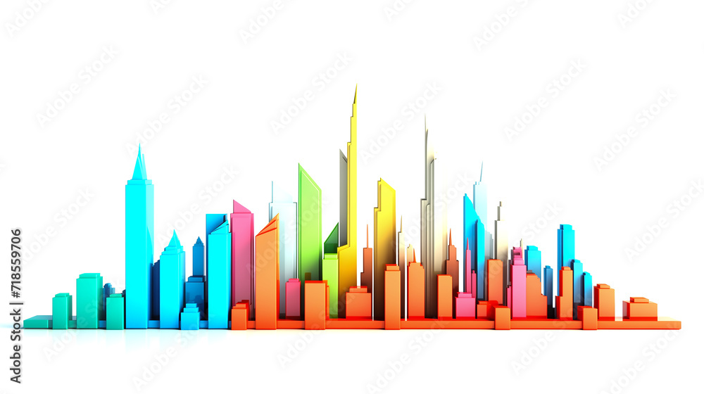 Illustration of panoramic colorful buildings of a city, Generative AI image.