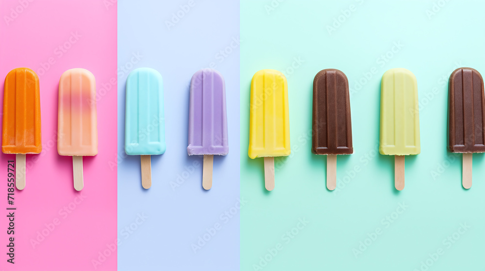 Assortment of cold summer fruit popsicles isolated on a blue background Assortment of cold summer fruit popsicles isolated on a blue background