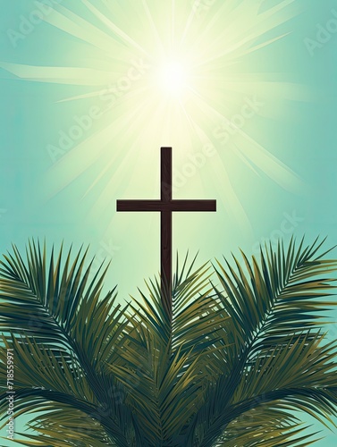 Palm sunday poster design, cross , copy space - generative ai