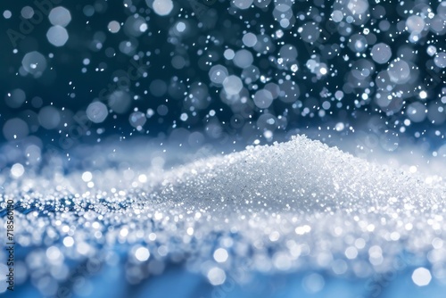 close-up view of a pile of granulated sugar with a sparkling and shimmering effect due to the reflection of light