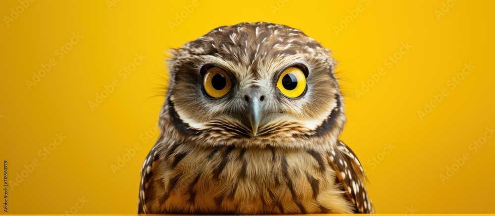 Owl standing on yellow background Owl standing on yellow background