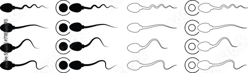Set of Abstract spermatozoon icons sperm vectors that runs towards the egg on transparent background, competition concept in Flat web designs elements for website, apps or infographics materials.