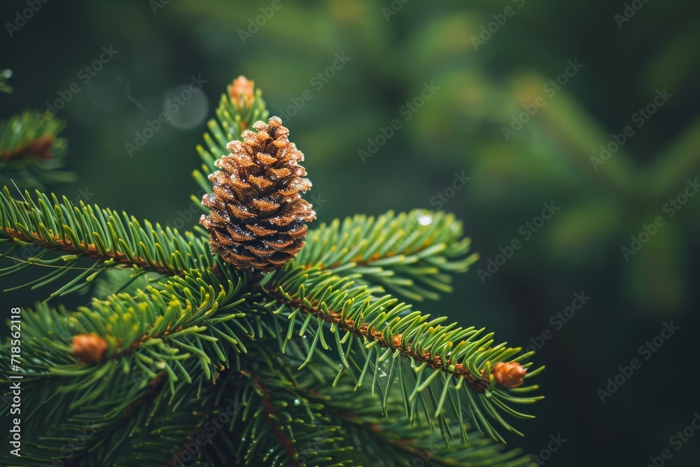 close-up view of a brownish matured open pine cone amidst the lush green needle-like leaves close-up view of a brownish matured open pine cone amidst the lush green needle-like leaves
