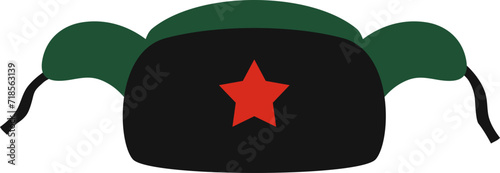 Soviet winter hat with pin badge flat vector icon photo