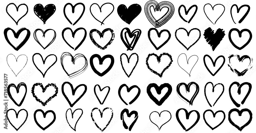 Fototapeta premium Heart doodles set. Hand drawn hearts collection. Romance and love illustrations. Valentine's day.