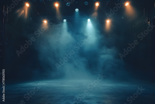 Empty stage with smoke and spotlights