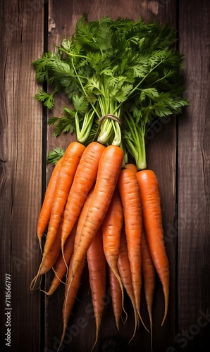 Carrots on wooden background. Carrots food.