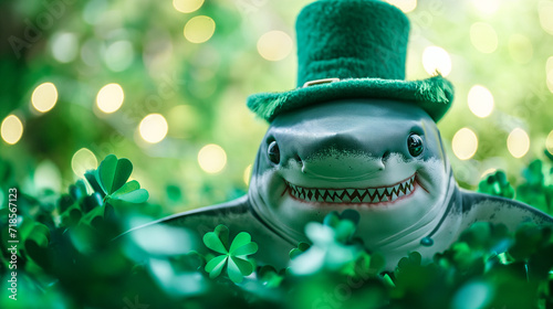 Shark on green background for St. Patrick's Day Festivities. photo