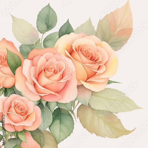Peach fuzz color rose watercolor  for wedding invitation © master2d