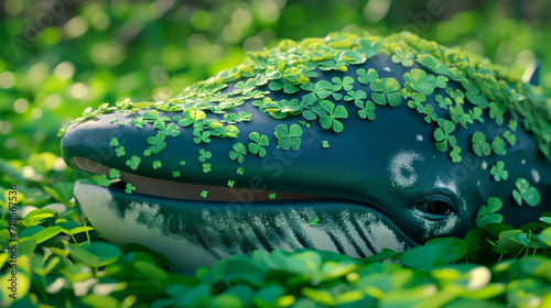 Whale on green background for St. Patrick's Day Festivities. photo