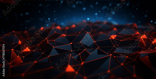 Abstract polygonal space low poly dark background with connecting dots and lines. 3d rendering