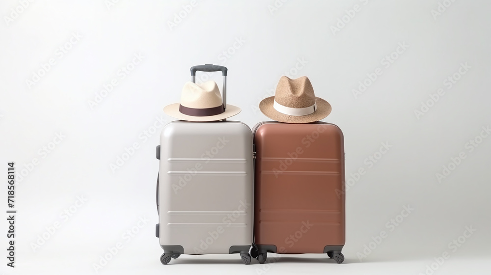 Brown suitcase with hat isolated on white. Brown suitcase with hat isolated on white.