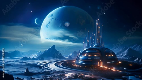 Futuristic science outpost on an alien planet photo