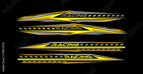 Sport car decal stripes, Car stickers red striping. Isolated on black background. yellow
