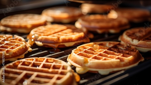 Cooking belgian waffles in the oven. Selective focus. photo