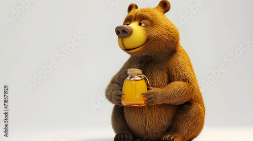 teddy bear with honey Adorable brown bear cub cuddling with a heartwarming teddy bear and its favorite toy
