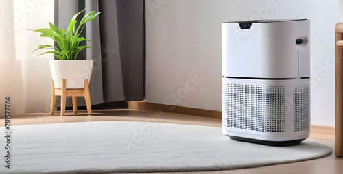 Air purifier in bedroom for filter and cleaning removing dust PM2.5 HEPA in home. photo