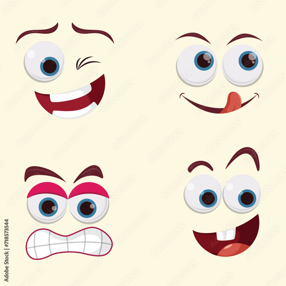 Vector illustration Different funny emotions faces editable template