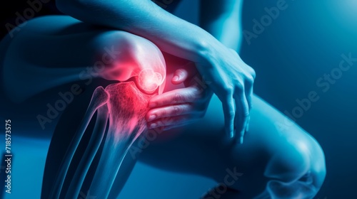 Knee Pain and Injury, Knee X-ray Anatomy, Emphasizing the Bones and Potential injuries photo