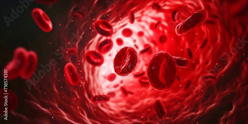 Human Red Blood Cells Flowing in Blood Vessels. Medical Health Care Concept