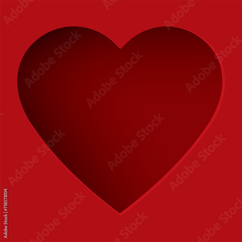 Abstract 3 dimension heart frame paper cut on red background with blank space. Valentine's day greeting card template.