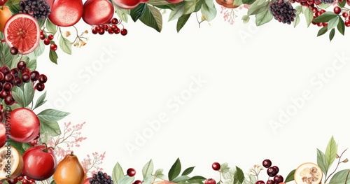 frame with berries and leaves