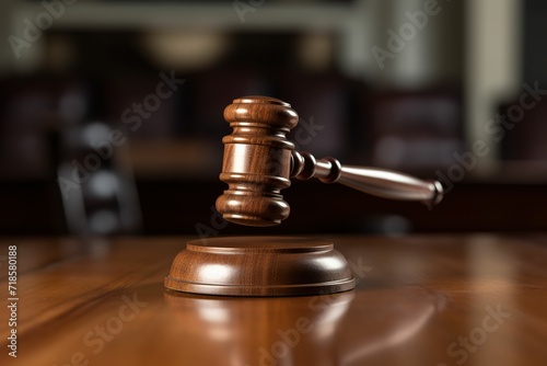 Gavel on wooden tabletop, legal ruling, law and justice, auction, fair auction transaction, final word