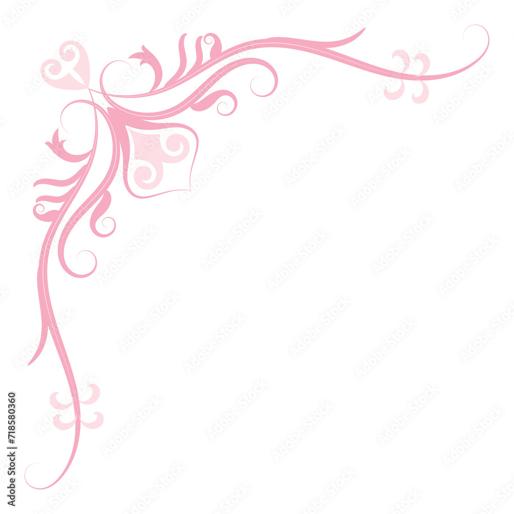 Pink vintage corner, thin line Victorian Middle Ages Fancy black monogram frames, design elements collection, abstract icons, simple symbols of flowers.