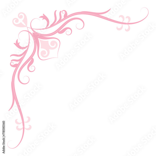 Pink vintage corner, thin line Victorian Middle Ages Fancy black monogram frames, design elements collection, abstract icons, simple symbols of flowers.