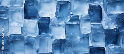 Full Frame Texture of Blue Ice Cubes Close-up. Cold Beverage Concept