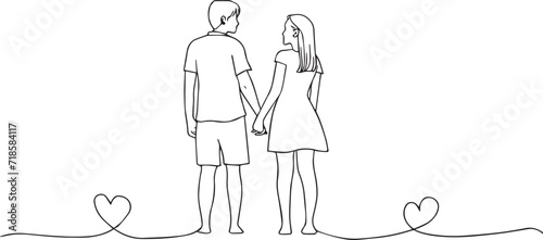 Couple together in a cute moment, black lines on a white background, clearly separated design for a card or web page, conveying love, heart, happiness, anniversary on valentine's day.